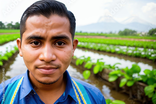 Portrait of Young Guatemalan Farmer in His Fields Generative AI Photo photo