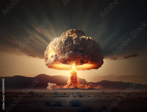 Powerful explosion in shape of nuclear mushroom cloud