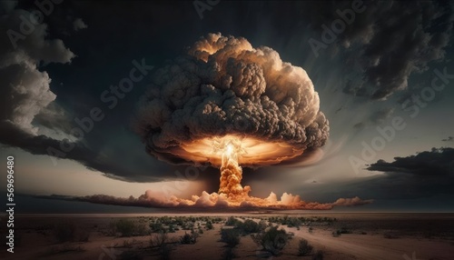 Powerful explosion in shape of nuclear mushroom cloud