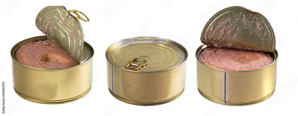 Εκτύπωση καμβά Metal can with canned meat inside. Isolated background.