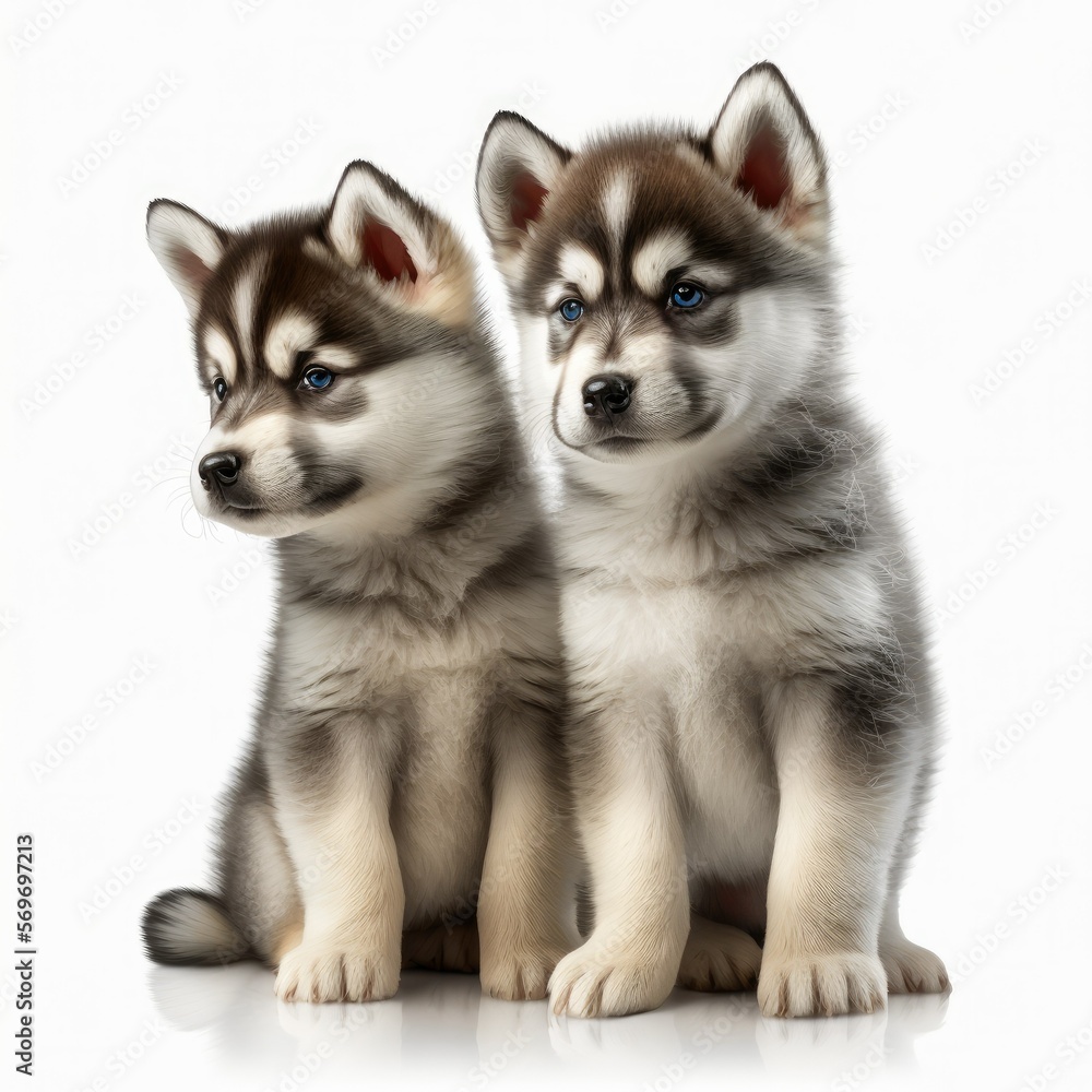 Cute Malamute Puppies Illustration, Generative AI, AI, Generative