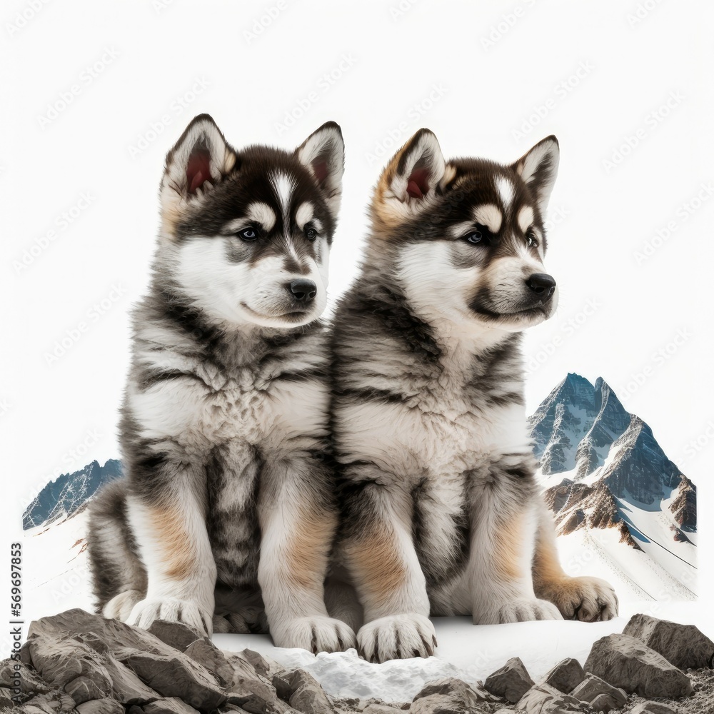 Obraz premium Cute Malamute Puppies Illustration, Generative AI, AI, Generative