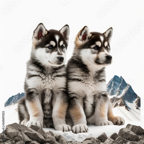 Cute Malamute Puppies Illustration  Generative AI  AI  Generative