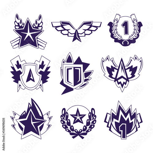 Medal and Award with Laurel and Star Line Vector Set