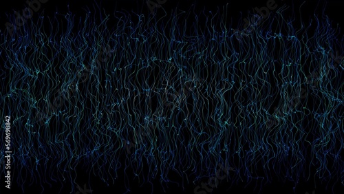 Many neon lighting lines on black, abstract computer generated backdrop. 3D rendering © Оксана Олейник