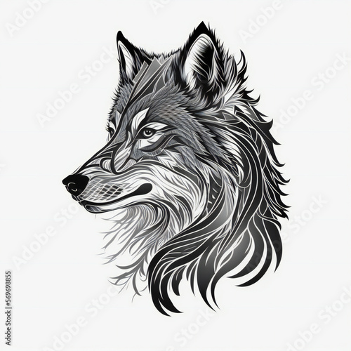 wolf head vector illustration  very highly detailed  isolated on blank white background  logo or design  generative AI