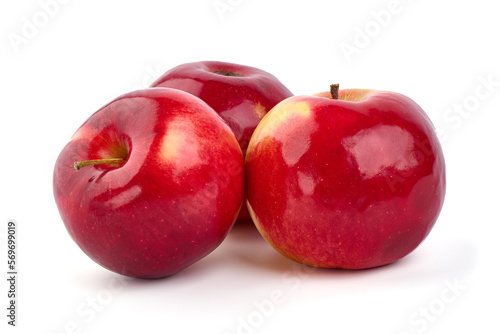 Shiny red apples, isolated on white background.