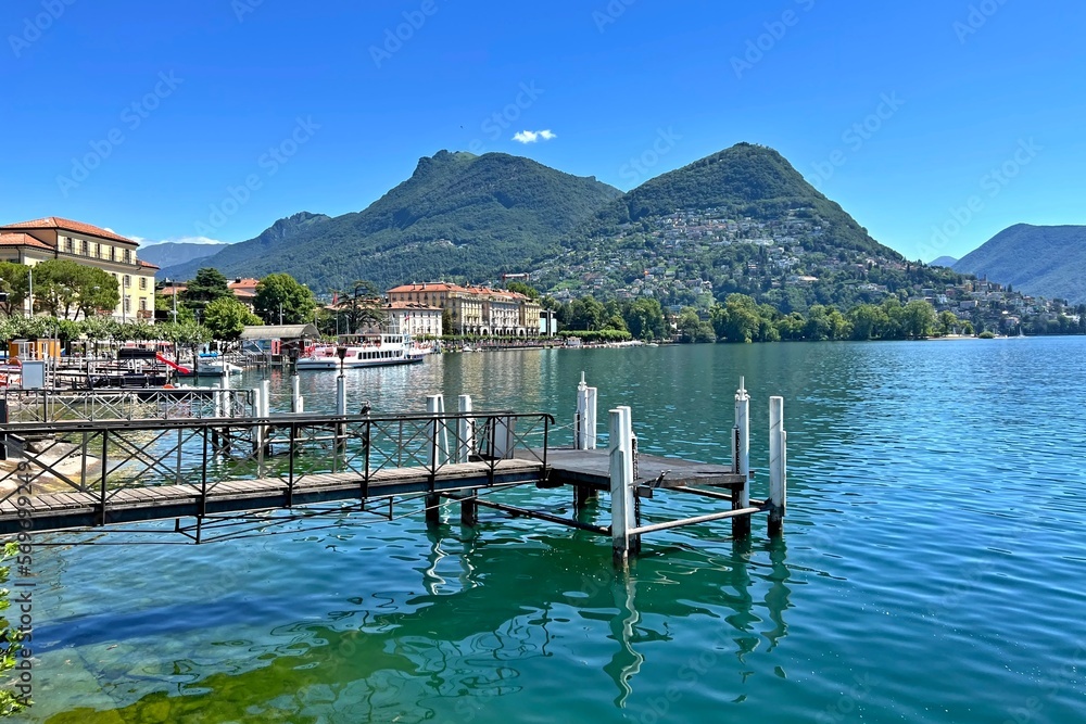 pier on the shore of Lake Lugano