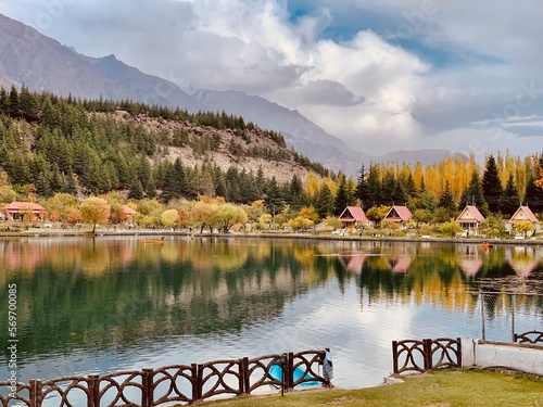 Shangrilla Resort lake and mountains photo