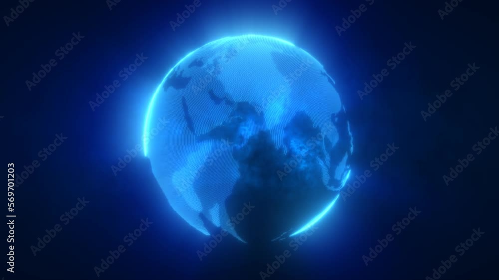 Abstract blue planet earth spinning with futuristic high-tech particles bright glowing magical energy, abstract background. Video 4k, motion design Abstract blue planet earth spinning with futuristic high-tech particles bright glowing magical energy, abstract background. Video 4k, motion design
