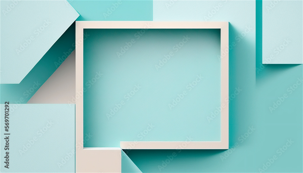 Pastel blue empty paper texture background template, banner for advertising. Rectangular geometric shapes. Copy space. space for text. AI generated.