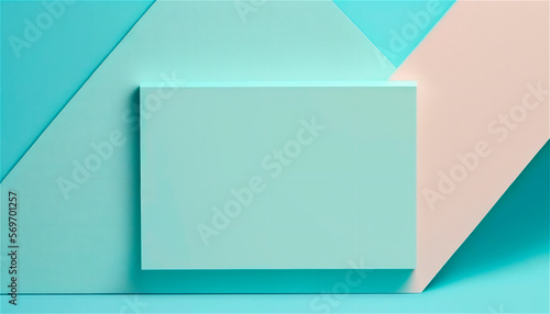 Pastel blue empty paper texture background template, banner for advertising. Rectangular geometric shapes. Copy space. space for text. AI generated.