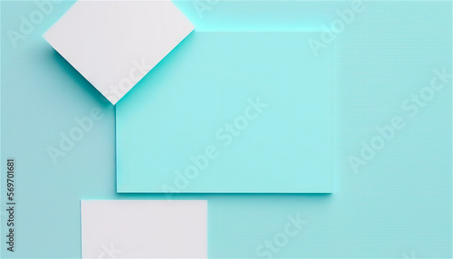 Pastel blue empty paper texture background template, banner for advertising. Rectangular geometric shapes. Copy space. space for text. AI generated.