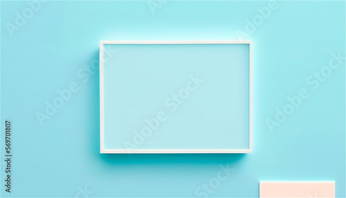 Pastel blue empty paper texture background template, banner for advertising. Rectangular geometric shapes. Copy space. space for text. AI generated.