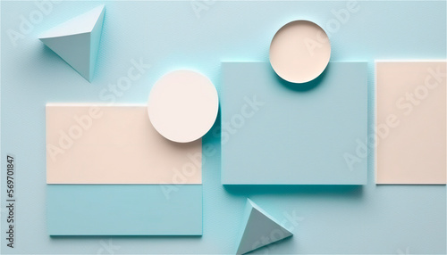 Pastel blue empty paper texture background template, banner for advertising. Rectangular geometric shapes. Copy space. space for text. AI generated.