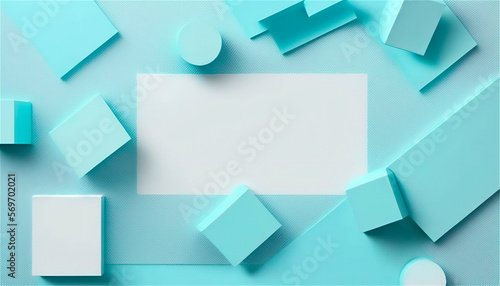 Pastel blue empty paper texture background template, banner for advertising. Rectangular geometric shapes. Copy space. space for text. AI generated.