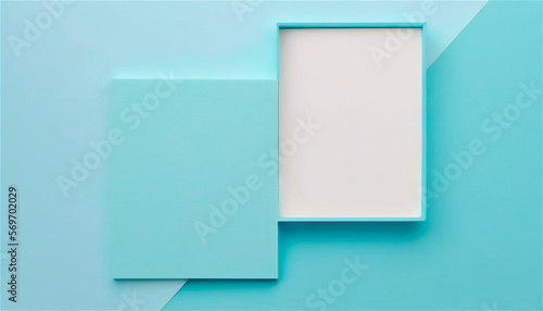 Pastel blue empty paper texture background template, banner for advertising. Rectangular geometric shapes. Copy space. space for text. AI generated.