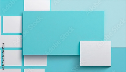 Pastel blue empty paper texture background template, banner for advertising. Rectangular geometric shapes. Copy space. space for text. AI generated.
