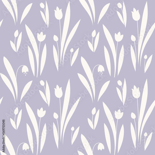 Spring flowers seamless vector pattern. Cute small flowers and leaves background, girly textile print