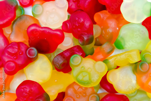 Assorted many colored colorful marmalade gummy candies,Jelly bears.laid out on flat surface.dessert for holiday,sweet gifts for children,texture,background with small candies macro close up.Top view
