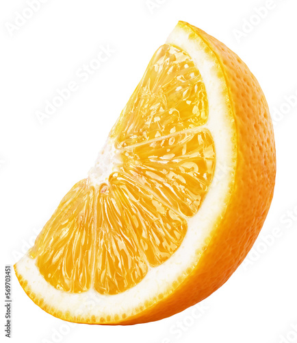 Photographie Ripe wedge of orange citrus fruit isolated on transparent background
