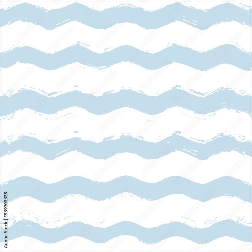 Seamless Wave Pattern, Hand drawn water sea vector background. Wavy beach print, curly grunge paint lines, watercolor illustration