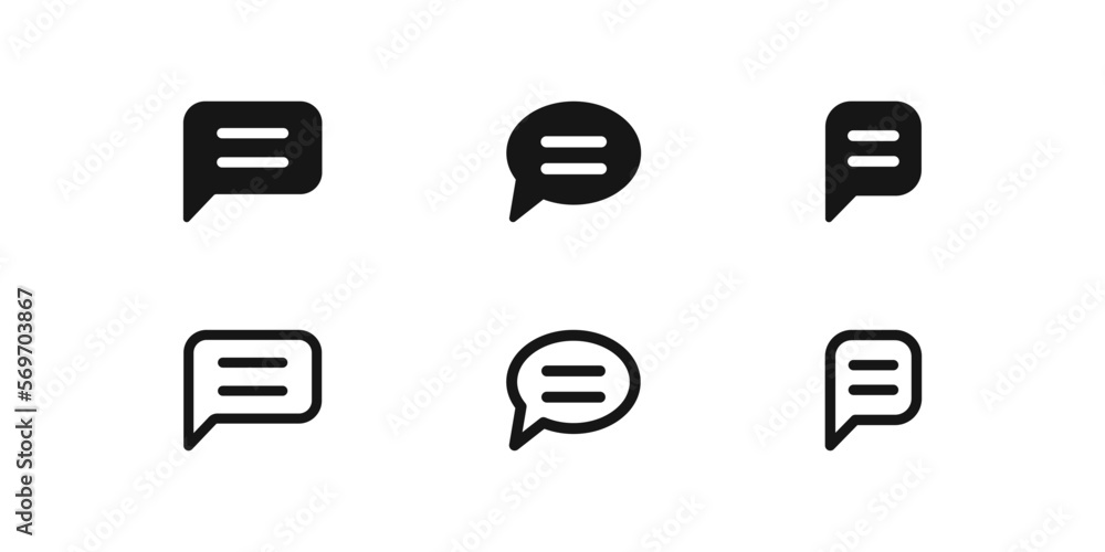 Message bubble icon. Chat text symbol. SMS signs. Balloon speech symbols. Comment icons. Black color. Vector sign. Message bubble icon. Chat text symbol. SMS signs. Balloon speech symbols. Comment icons. Black color. Vector sign.