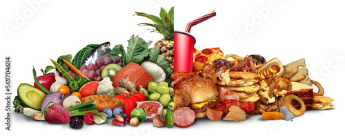 Foto Unhealthy Foods high in saturated fats and cholesterol as greasy fried snacks co