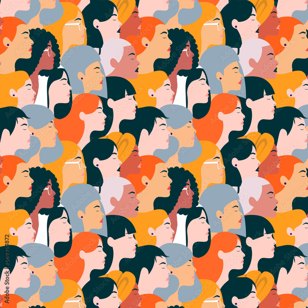 Papel digital del día de la mujer. Ilustración minimalista de mujeres de  diferentes etnias. 8 de Marzo dia internacional de la mujer.  Stock-Illustration | Adobe Stock