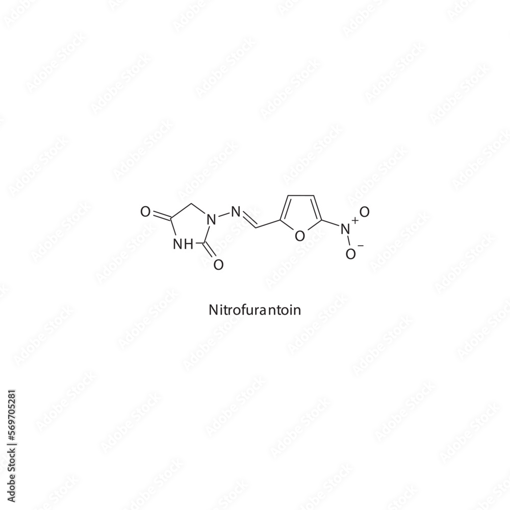 Nitrofurantoin flat skeletal molecular structure Nitrofuran derivative