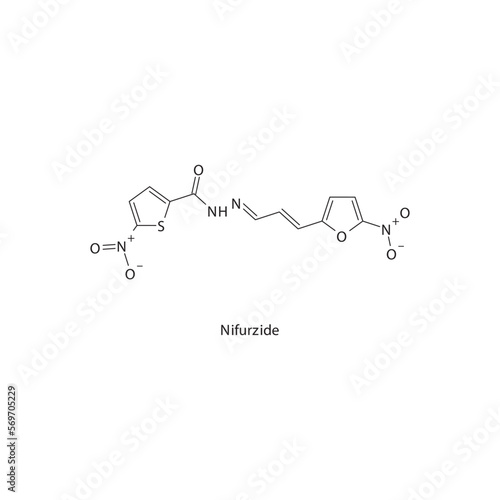 Nifurzide flat skeletal molecular structure Nitrofuran derivative antibiotic drug used in  treatment. Vector illustration. photo