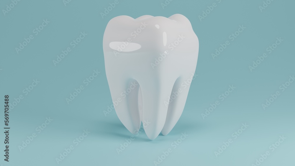 White healthy premolar human tooth isolated on blue background. Dental concept. 3D render White healthy premolar human tooth isolated on blue background. Dental concept. 3D render