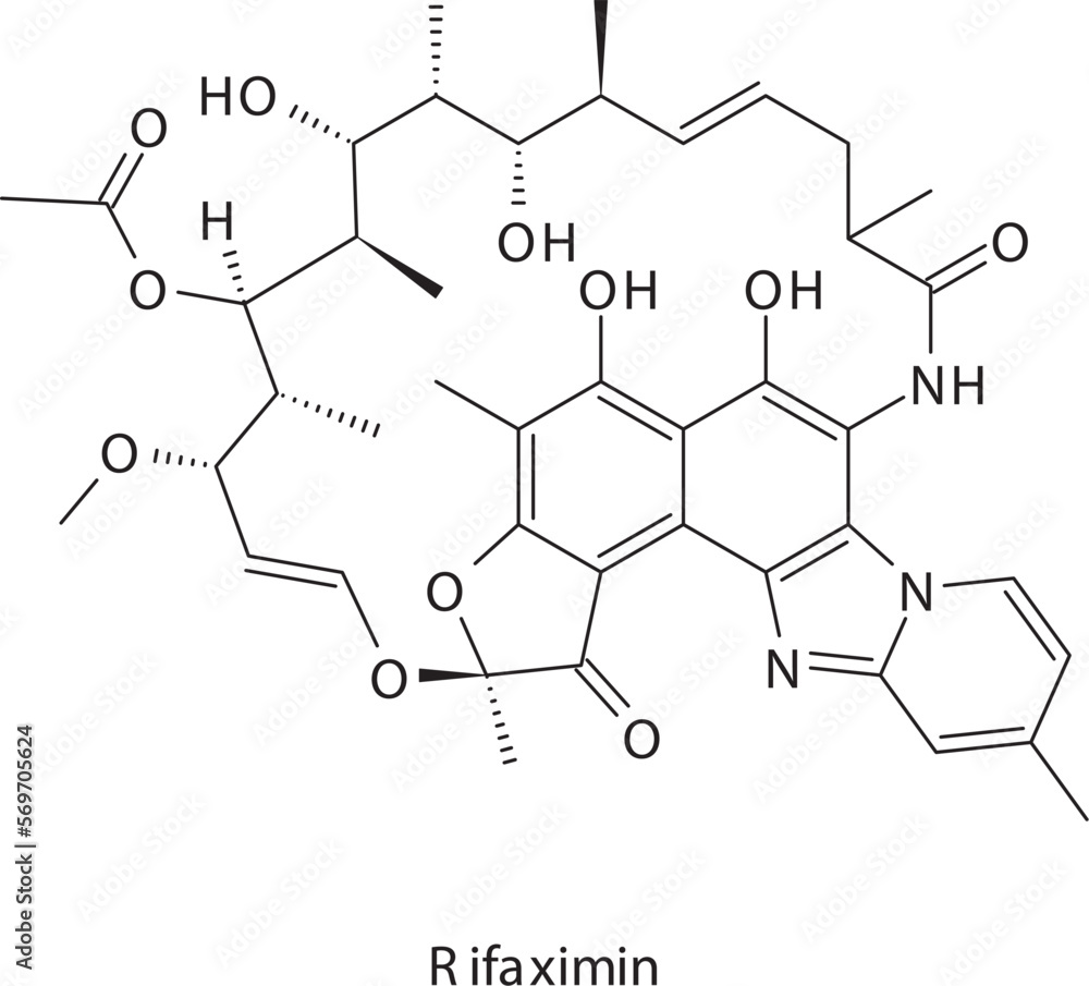 Rifaximin flat skeletal molecular structure Rifamycin antibiotic drug