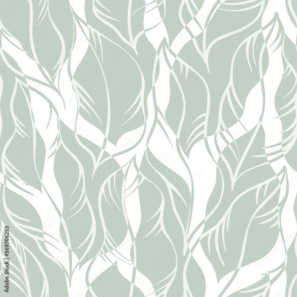 Fototapeta premium Leaves Pattern. Tropic Palm Leaves Seamless Vector Background, Graphic Jungle Print