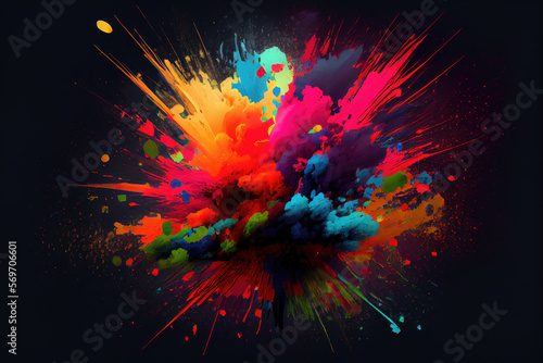 Explosion of colored powder isolated on black background. Abstract colored background, generative ai