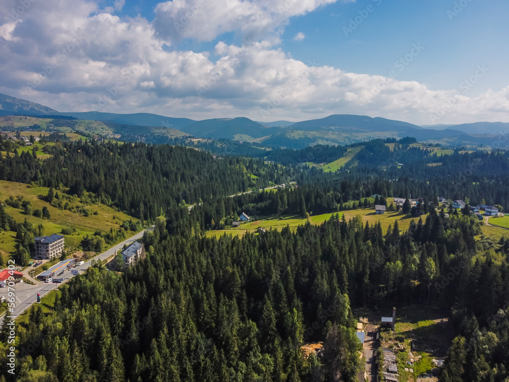 Aerial vIew by drone. Summer. Ukraine Carpatian mountains. 