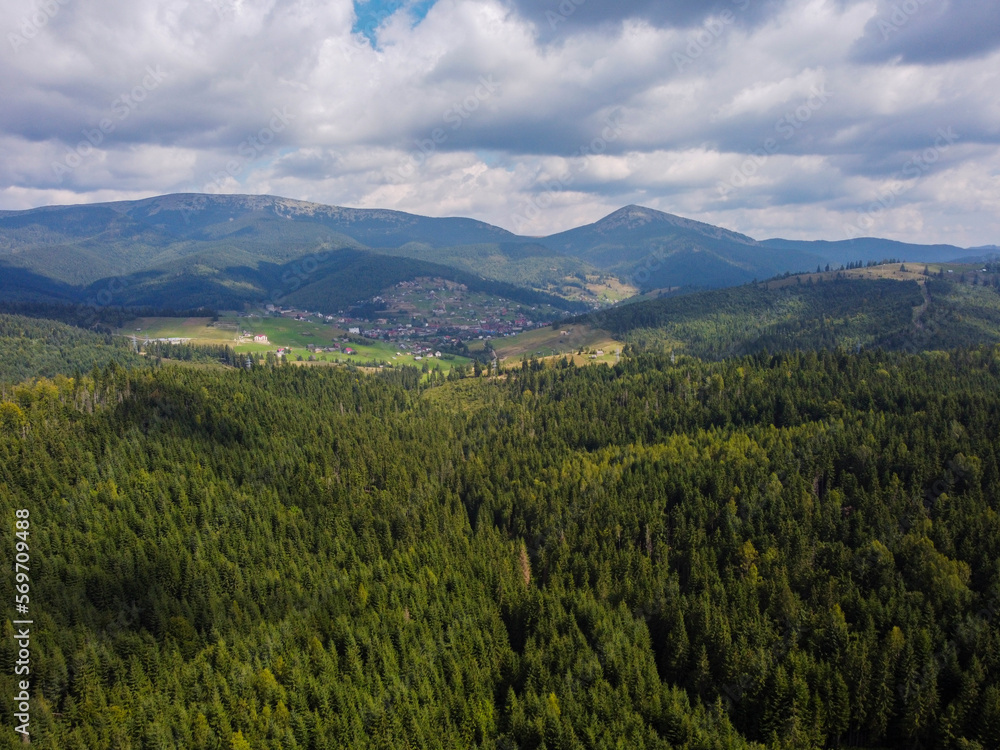 Obraz premium Aerial vIew by drone. Summer. Ukraine Carpatian mountains.