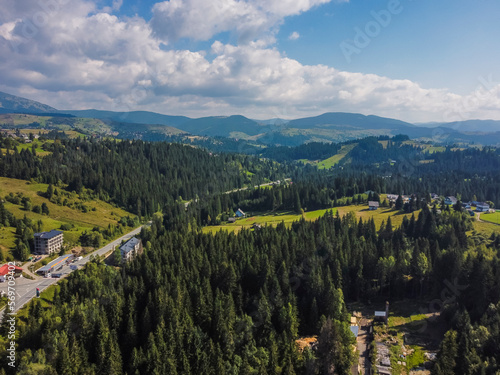 Aerial vIew by drone. Summer. Ukraine Carpatian mountains. 