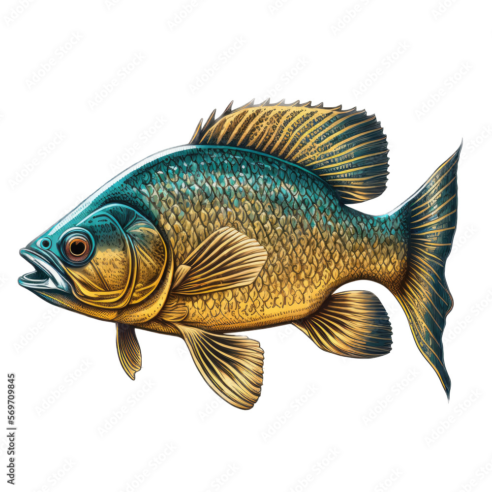 Golden Dorado Illustration, Fish, 3d render illustration in realistic style, Whole fish on transparent background. Generative AI. Golden Dorado Illustration, Fish, 3d render illustration in realistic style, Whole fish on transparent background. Generative AI.
