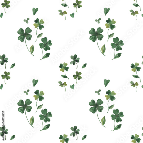 Watercolor seamless botanical pattern. Cute clover branches in natural composition.