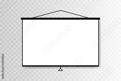 Empty projection screen, presentation board isolated on transparent background. Whiteboard mockup template for presentation, advertising, projects and conference. Vector illustration