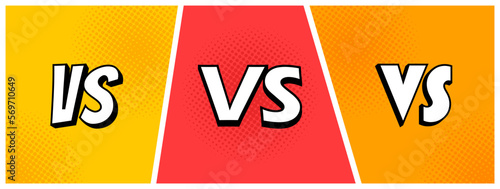 Set comic VS letters inscription. Versus battle retro background with sun rays and halftone. Competitions between contestants, fighters or teams. Vector illustration