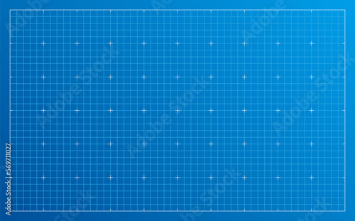 Blueprint background with empty space. Architectural blue graph paper with square grid. Vector illustration