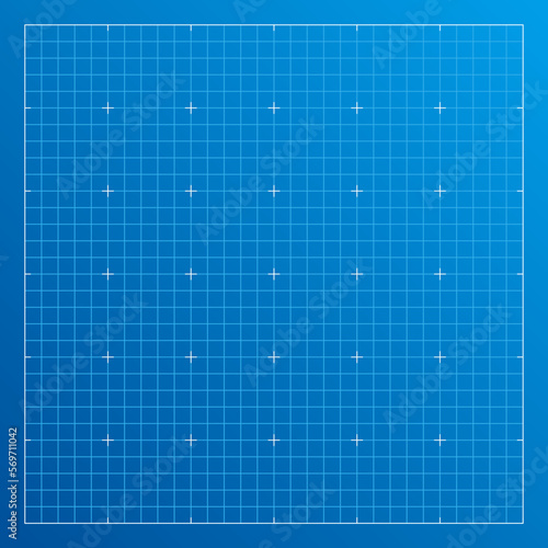 Blueprint background with empty space. Architectural blue graph paper with square grid. Vector illustration