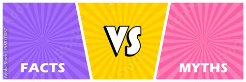Facts vs myths versus battle background in retro comic style. Concept of thorough fact-checking or easy compare evidence. Vector illustration