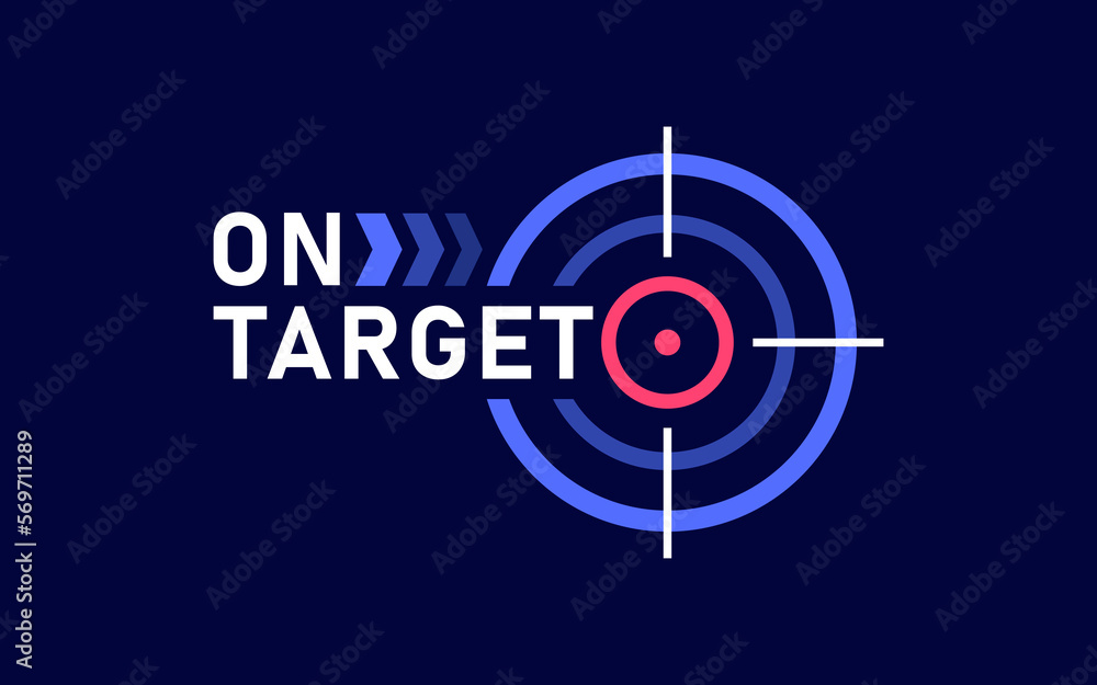 On target logo design. Concept achieving the goal in business. Marketing targeting strategy symbol. Vector illustration On target logo design. Concept achieving the goal in business. Marketing targeting strategy symbol. Vector illustration