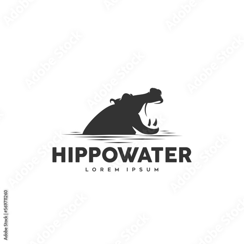 hippo logo in water opening mouth