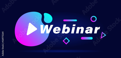Webinar geometric badge with play button. Colorful design with different geometric element. Modern flat style vector illustration