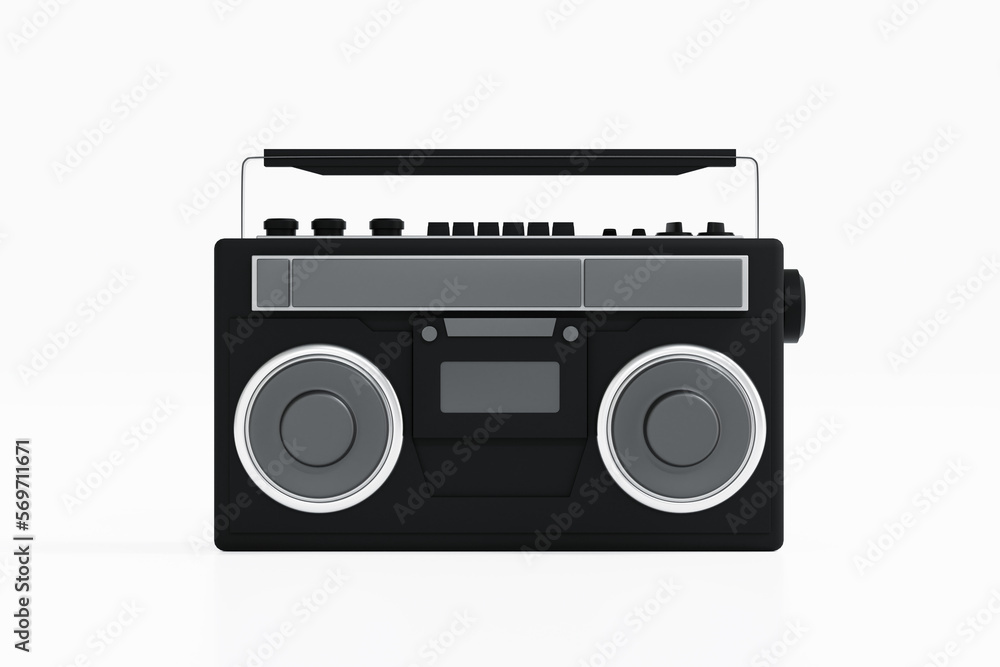 Radio music boombox retro tape cassette player recorder, 3d rendering. Radio music boombox retro tape cassette player recorder, 3d rendering.