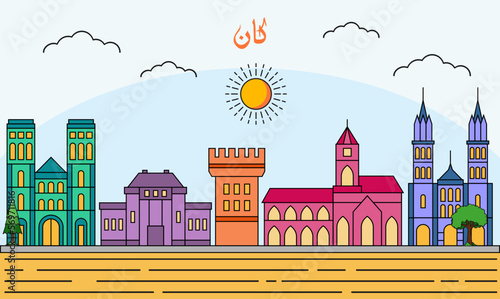 Caen skyline with line art style vector illustration. Modern city design vector. Arabic translate : Caen